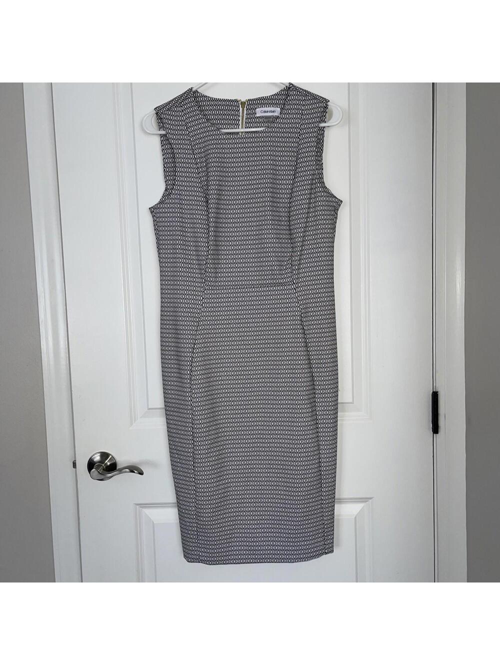 Calvin Klein Geo Print Diamond Sleeveless Sheath Dress Size 10 White Black